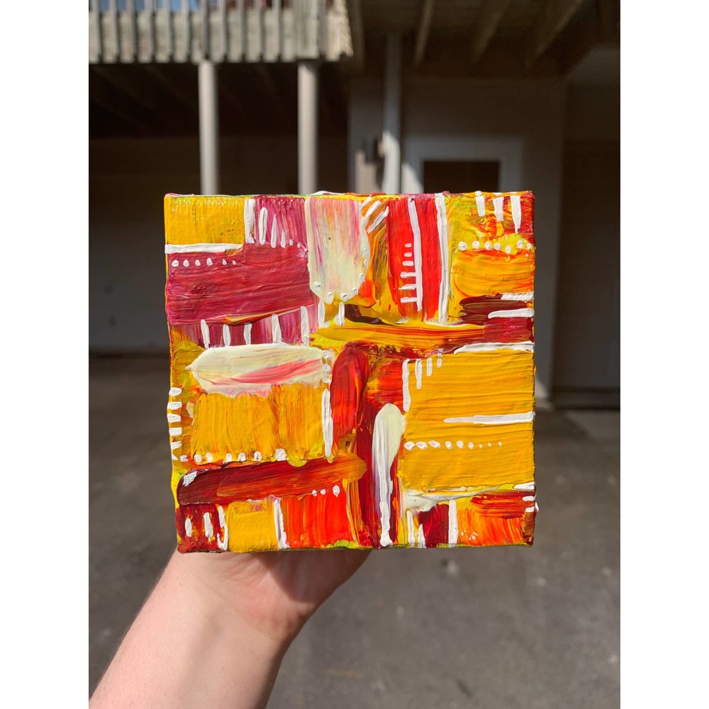 Handmade Yellow Mini Original Painting, Mini Canvas Painting, Office Art